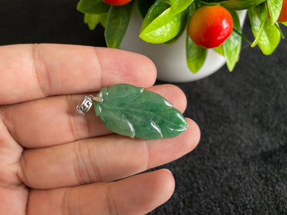 Natural Grade A Green Jadeite Jade Pendant Lucky Leaf