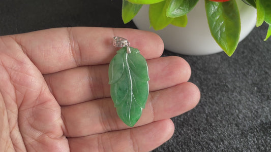 Natural Grade A Green Jadeite Jade Pendant Lucky Leaf